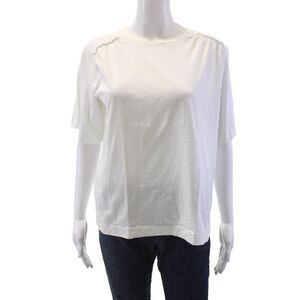 Rebecca Taylor Womens Cotton Short Sleeve Round Neck Basic Top White Size M